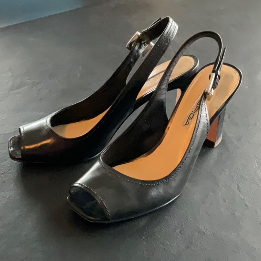 Black Peep-Toe Slingback Heels